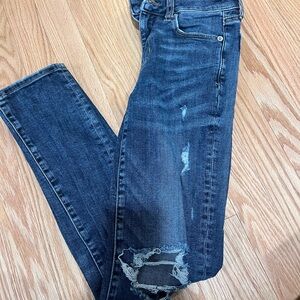 American Eagle Outfitters Dark Blue Distressed Skinny Jeans 0 SHORT